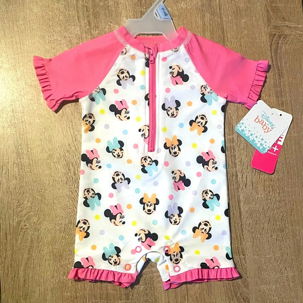 Disney baby girl Minnie Mouse rash guard swimsuit